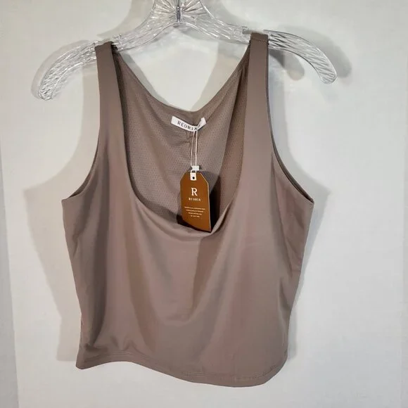 Reoria 2 Piece Loungewear Set Square Neck Flare Leg Size XL Tan NEW - Picture 2 of 13